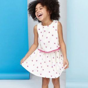 Joules White Strawberry Print Double Layer Sleeveless Dress